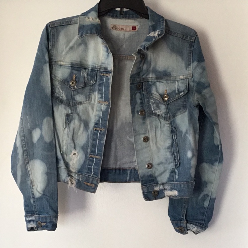 GJG Acid washed Distressed Cropped Jean Jacket Sm